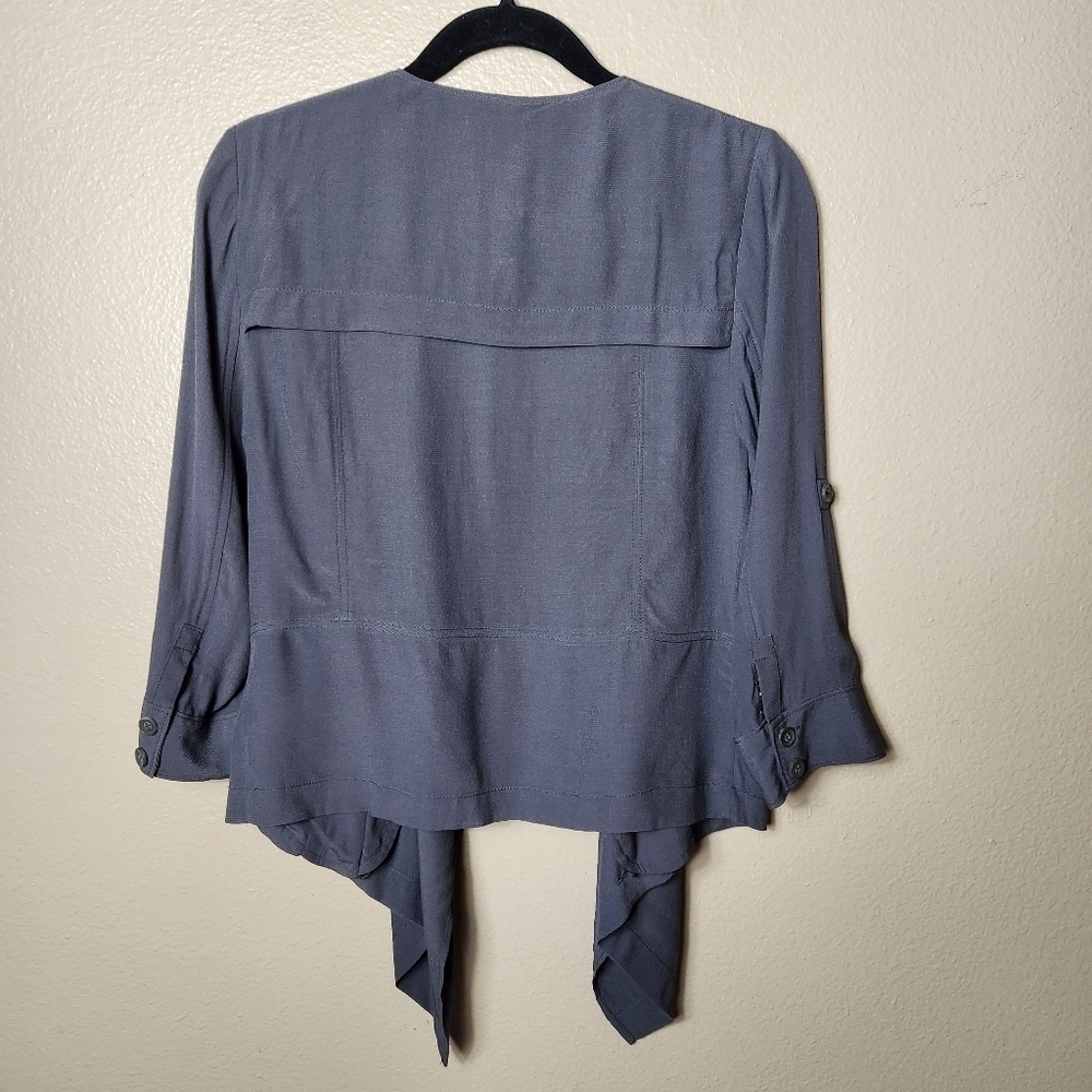 Anthropologie Elevenses Dark Gray Rayon Open Waterfall Moto Style Jacket-Size S - Picture 8 of 10
